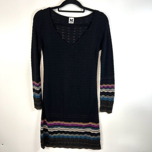 Missoni Sweater Dress Womens Sz Small Black, Multicolor V‎ Neck Designer Luxury - Picture 1 of 9